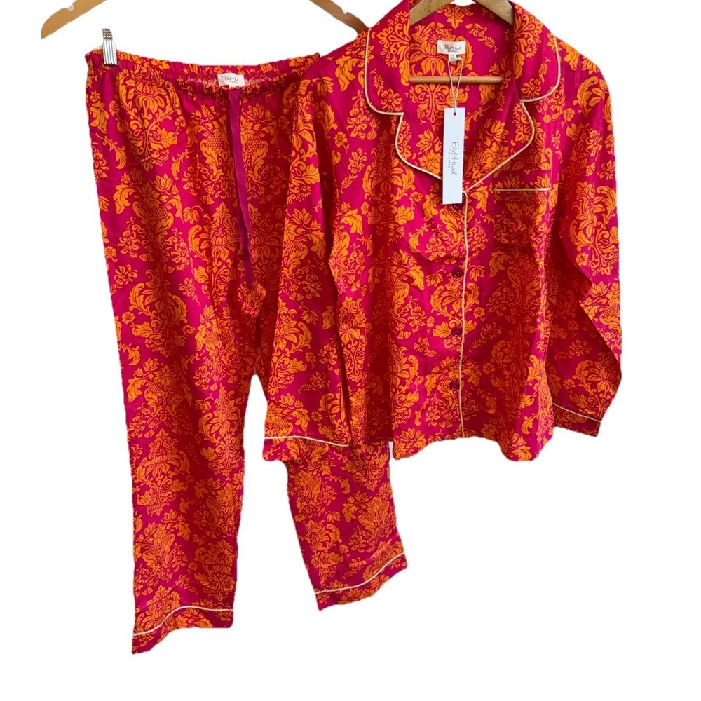 BedHead Pajama Set Medium Long Sleeve Floral Bed Loungewear Pink & Orange NWT